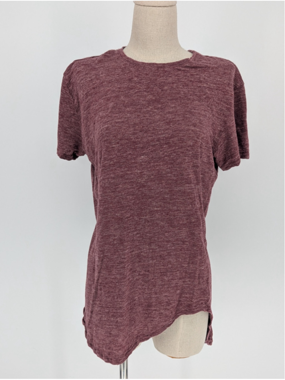 Reign Storm 100% Linen Asymmetrical Hem Tunic Tee M Burgundy Raw Edge Lagenlook
